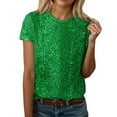 thumbnail image 2 of Women's Fashion Sequined Round Neck T-Shirt Elegant Casual Short Sleeve Top Comfortable Shiny Blouse for Daily Wear, 2 of 4