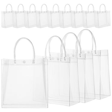 LIFKOME 12pcs Reusable Clear Bags with Handles for Storage Transparent PVC Party Favors Goodie Bags