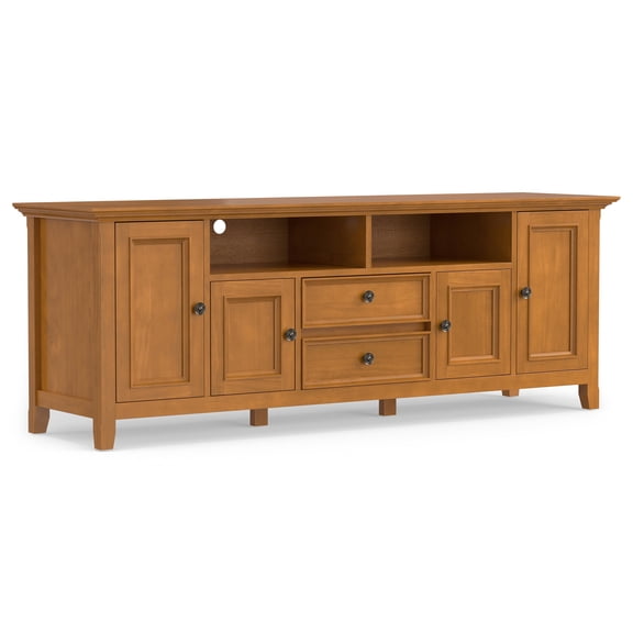 Simpli Home Amherst 72 inch Wide Solid Wood Transitional TV Stand in Light Golden Brown For TVs up to 80 inches