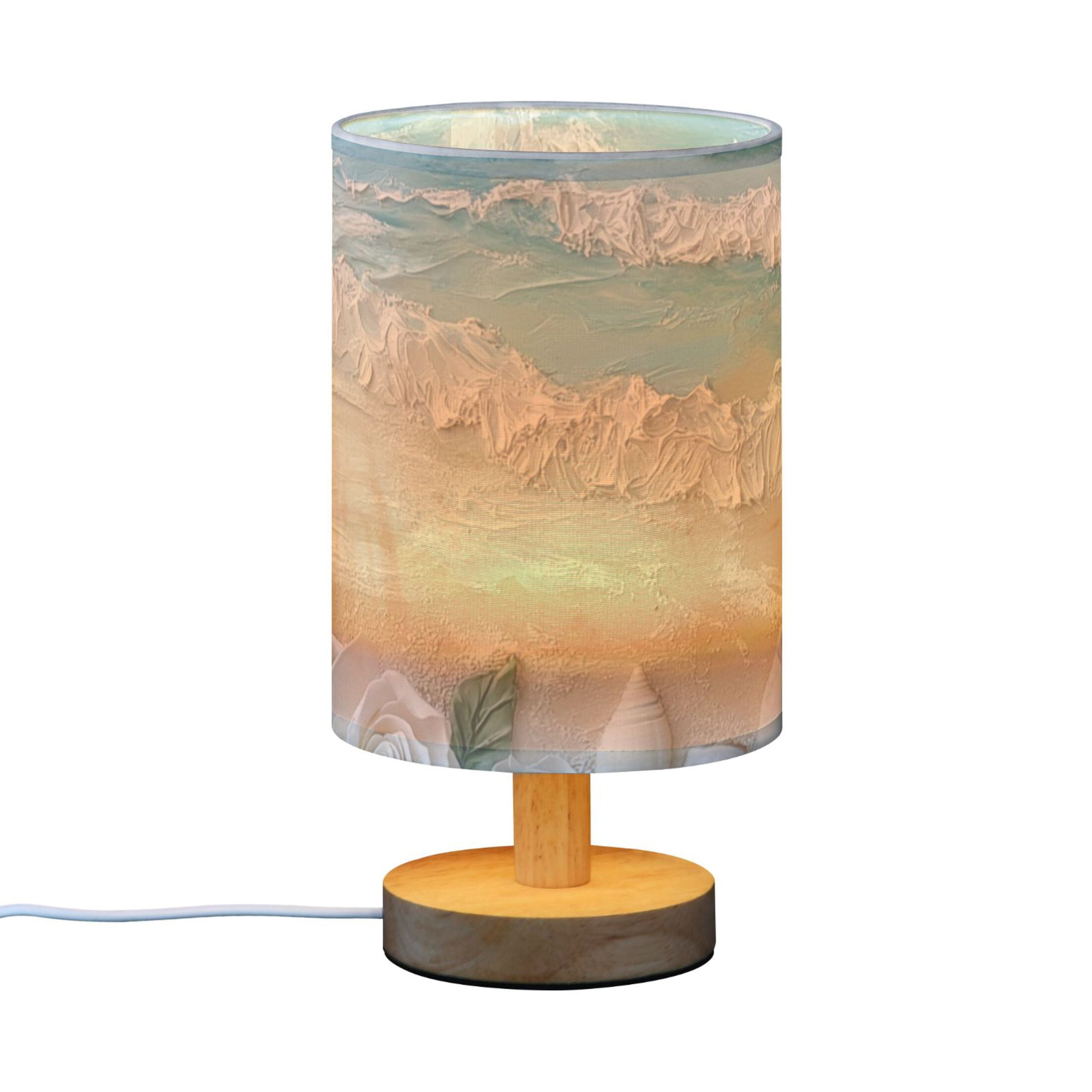 Roses Starfish Shells Beach Oil Painting Table Lamp with USB Port LED Warm Light Lamp Night Light Home Decor