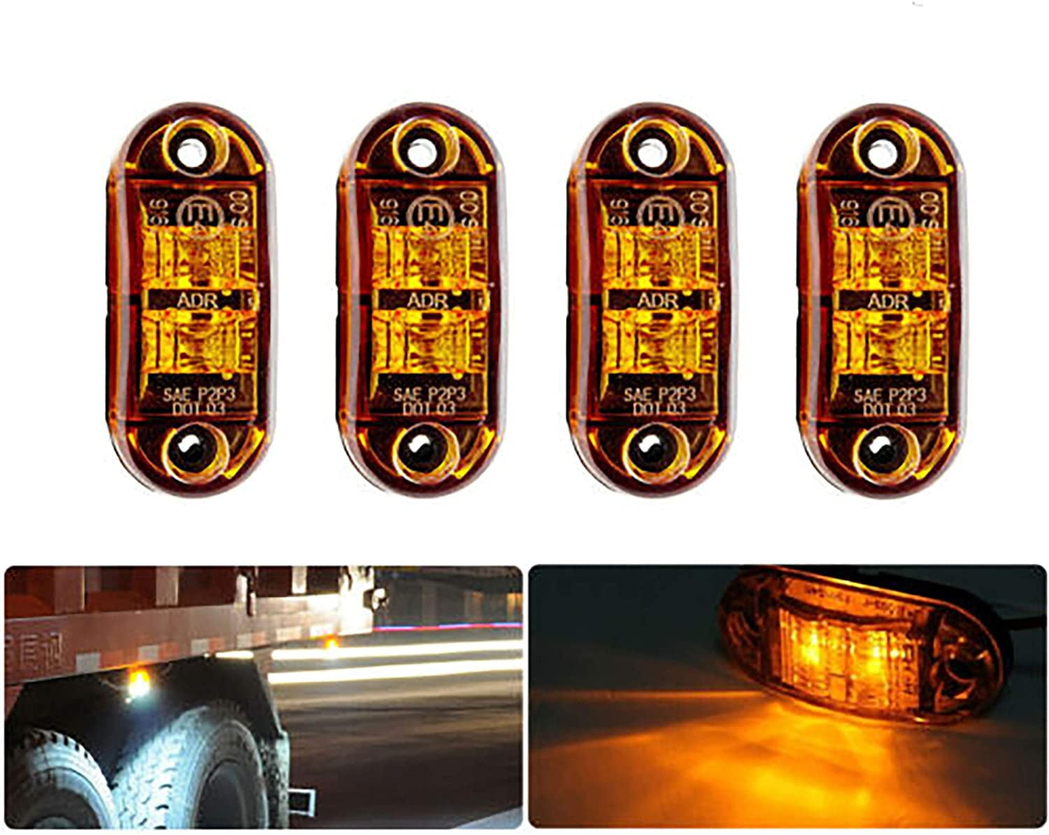 4x Led Orange Amber Oval Side Marker Indicator Lights For Caravan Cab Van E-Mark 