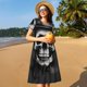 thumbnail image 4 of Balery Black White Hat Skull Vestidos sueltos de manga corta para mujer, vestidos de verano 2025, vestidos casuales de corte A con vuelo., 4 of 6