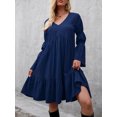 thumbnail image 2 of Vestido de mujer de manga larga con escote en V y corte en A para vacaciones, 2 of 7