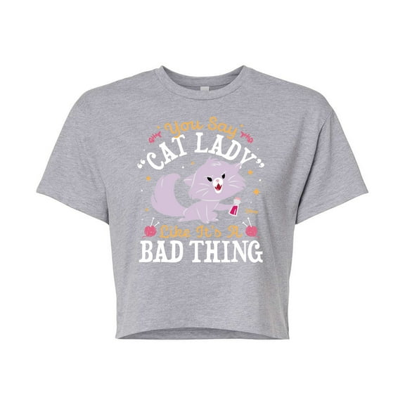 Disney Classics - Cats & Dogs - Cat Lady Like Its A Bad Thing  - Juniors Cropped Cotton Blend T-Shirt
