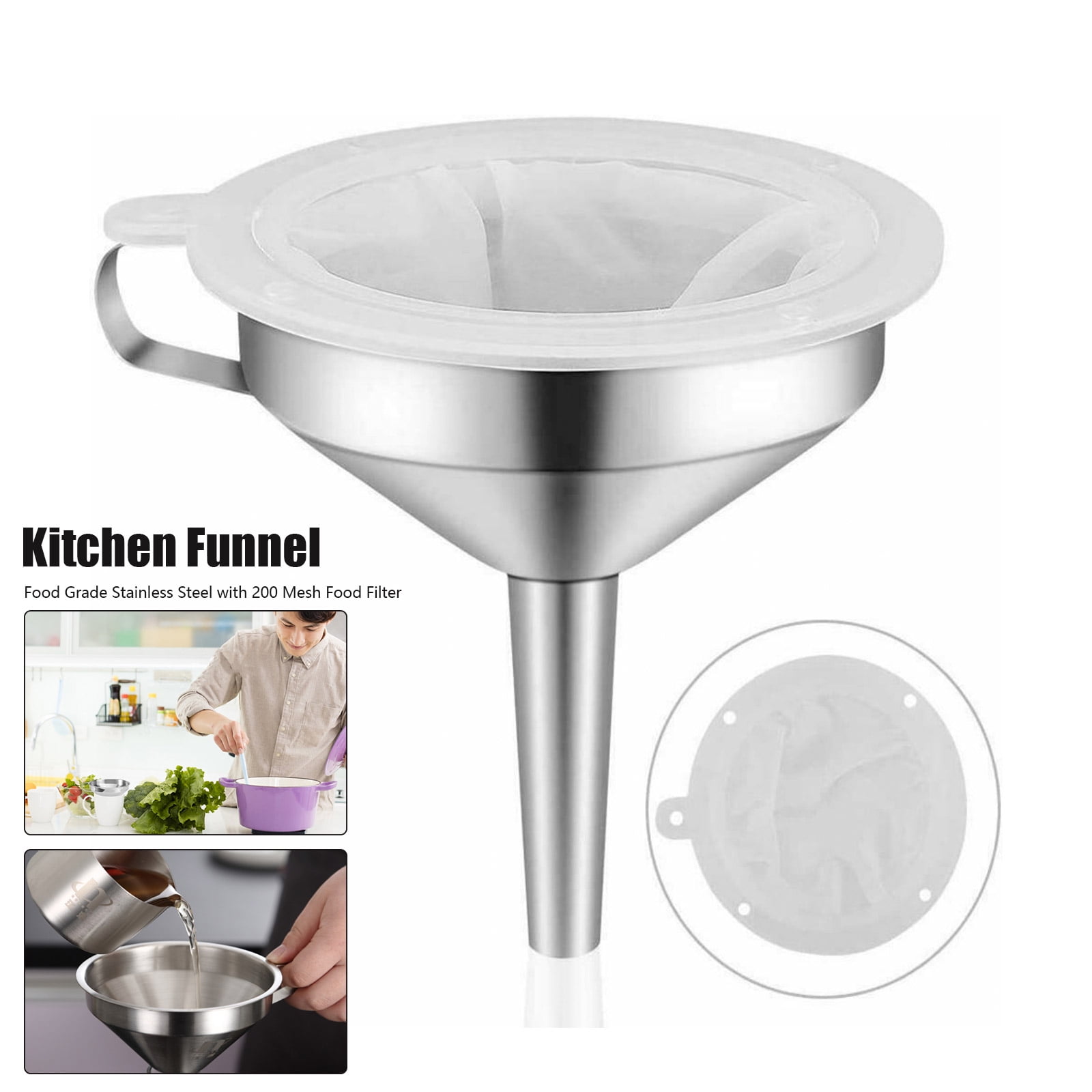 Kitchen Funnel for Filling Bottles, Kitchen Gadgets Cooking Oil Funnel with Strainer and 200