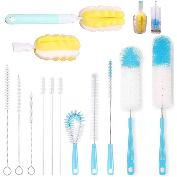 13 pcs Cepillo para biberones, Cepillo para Lavar Botellas, Cepillo para Lavar Popotes, para La Limpieza de Todo Tipo de Tazas, Botellas, Tapones, Tarros etc