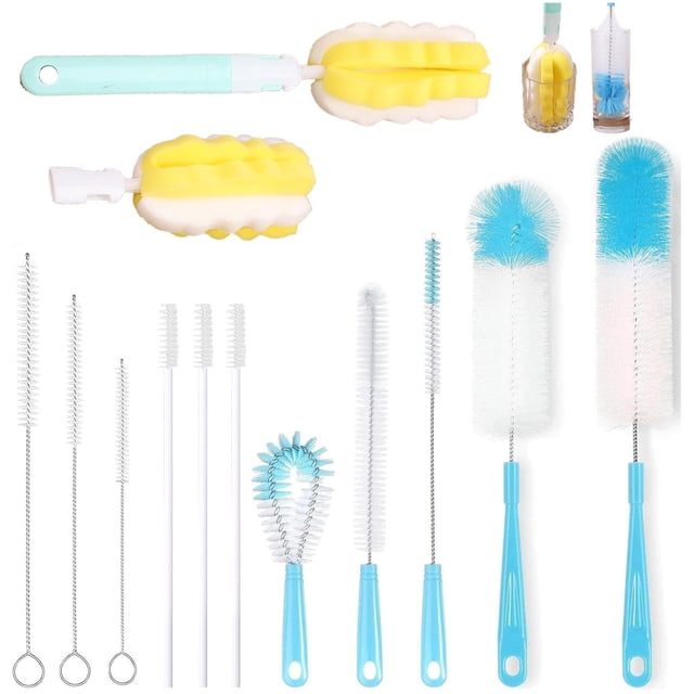 13 pcs Cepillo para biberones, Cepillo para Lavar Botellas, Cepillo para Lavar Popotes, para La Limpieza de Todo Tipo de Tazas, Botellas, Tapones, Tarros etc