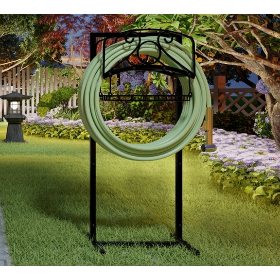 Fire Beauty Heavy-Duty Portable Garden Hose Holder with Storage Basket - 120lb Capacity Holds 180ft Hose, Rustproof Stainless Steel & Dual Support Rods