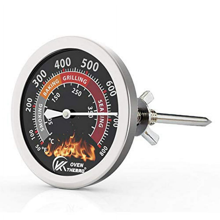 KT THERMO Grill Thermometer Barbecue Charcoal Smoker Temperature Gauge  Grill Pit Replacement Thermometer for BBQ Meat Cooking Lamb Beef, Stainless