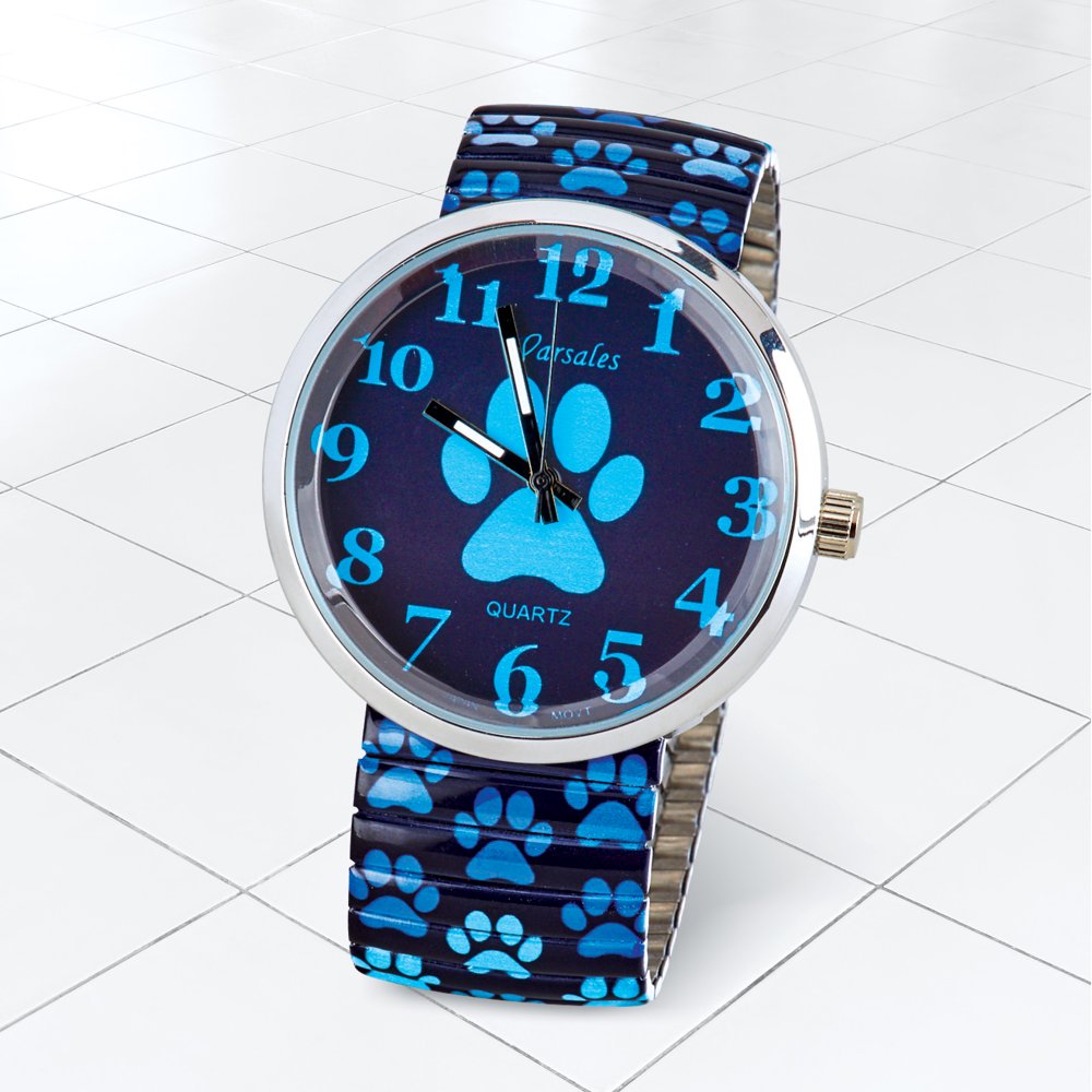 Collections Etc. Collections Etc Blue Paw Print Watch with Adjustable Band