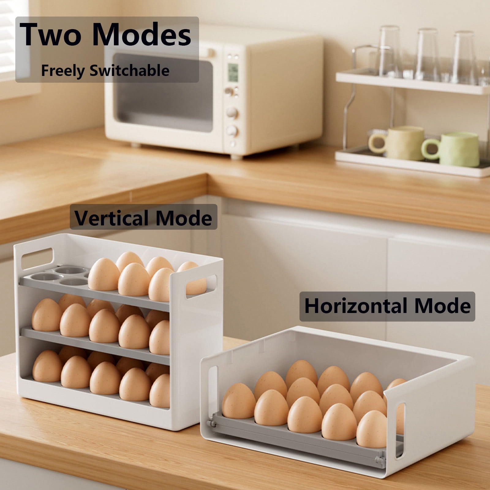 Felizna Refrigerator Side Door Egg Organizer Multi-Tier Flip Storage Rack Sealed Moisture-Proof Non-Slip Feet Easy-Grip Lid Handle Kitchen Food Storage Container for Home Fridge