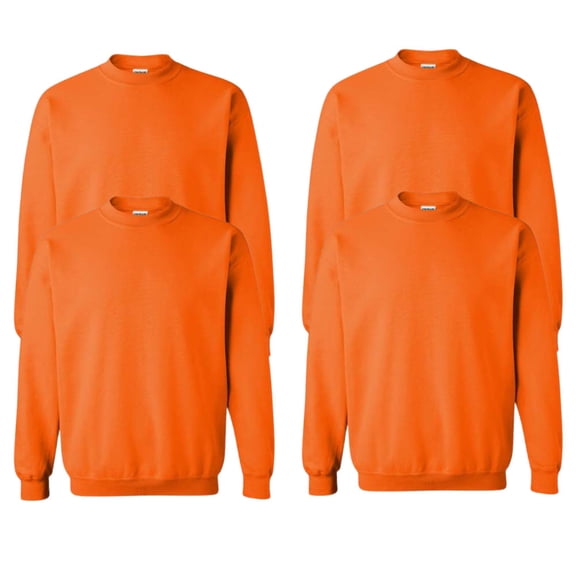 Gildan Unisex High Visibility Crewneck Sweatshirt, 50/50 Cotton/Polyester Hi Vis Fleece Sweater (Safety-Orange 4 Pack, 2XL)