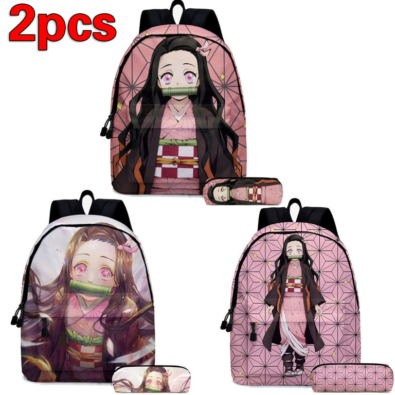 2 Piece Set Anime Nezuko Backpack Bag Demon Slayer Kawaii Cartoon