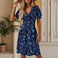 thumbnail image 3 of WTOBBY Women's Casual Fashion Floral Vintage Short Sleeve V-Neck Dress with Bell Sleeves, Perfect for Spring and Summer Casual Wear,Sky Blue S, 3 of 4