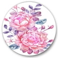 thumbnail image 2 of Designart - Fleurs Rétro Rose avec des Feuilles Bleues - Art Mural Cercle en Métal Traditionnel, 2 of 5