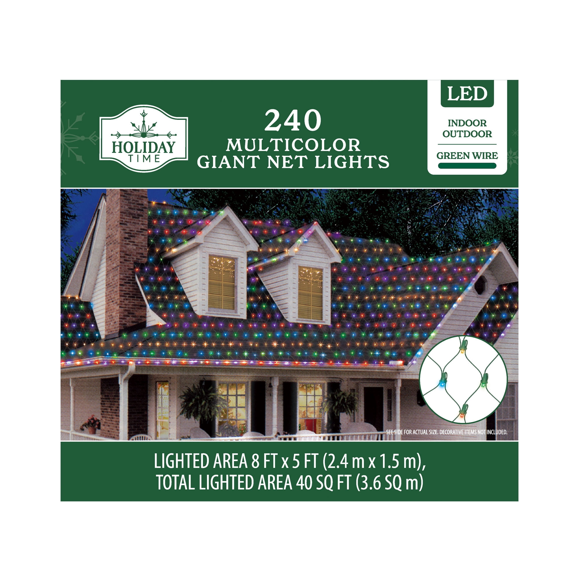 Indoor/Outdoor 240-Count LED Giant Net Christmas Lights, Multicolor, 8' x 5', Holiday Time
