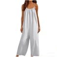 thumbnail image 5 of Linen Overalls for Women Casual Solid-Color Strappy Backless Adjustable Drawstring Jumpsuit Trendy Women Wide-Leg Pants for Summer Size S-2XL, 5 of 7