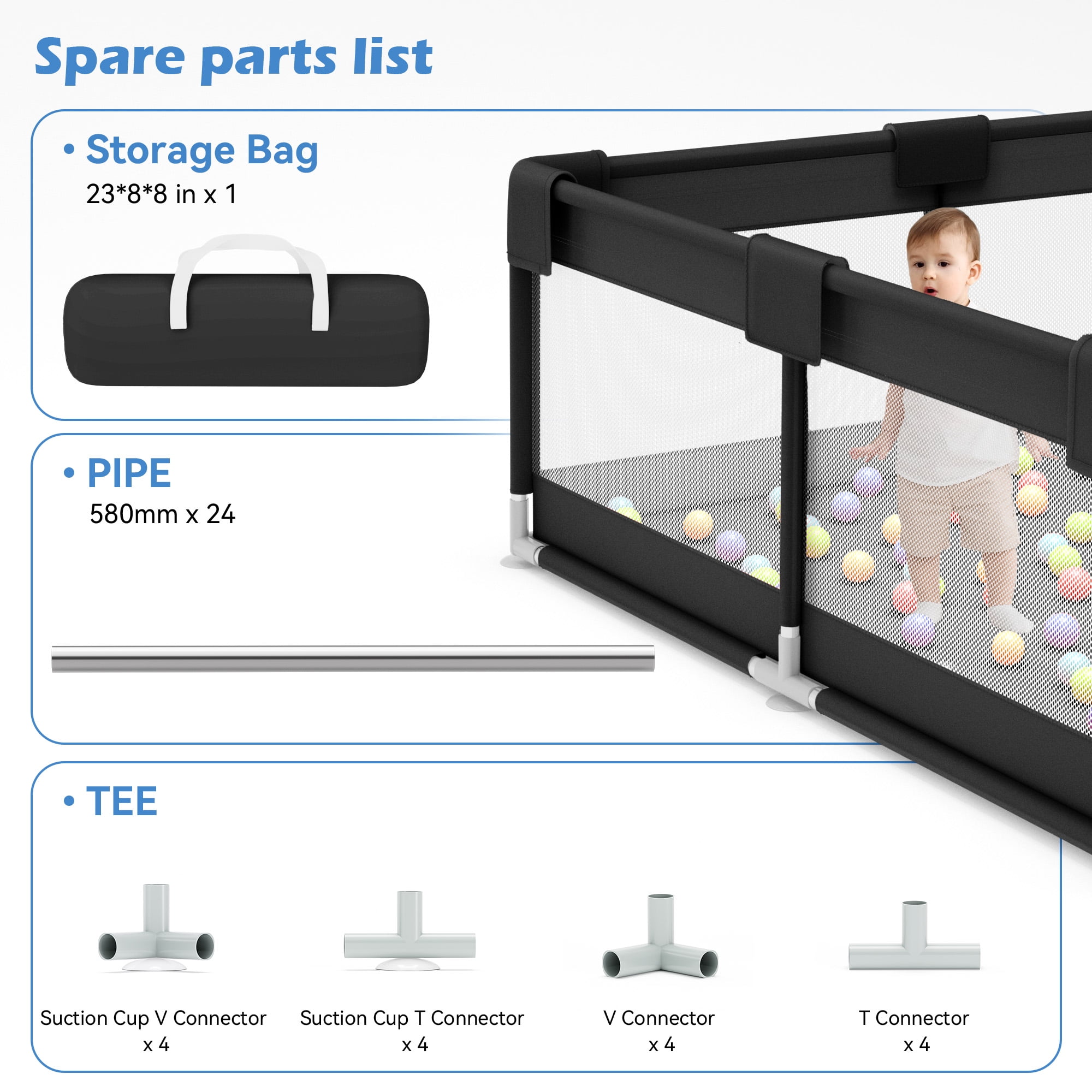 babyeap Baby Playpen,50x50 Inch Baby Playards for Babies and Toddlers,Fence Baby Play Yards for Indoor & Outdoor with Breathable Mesh,Black