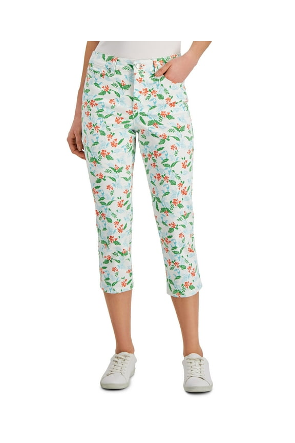 Petite Printed Bristol Capri Jeans Green Floral 16 P