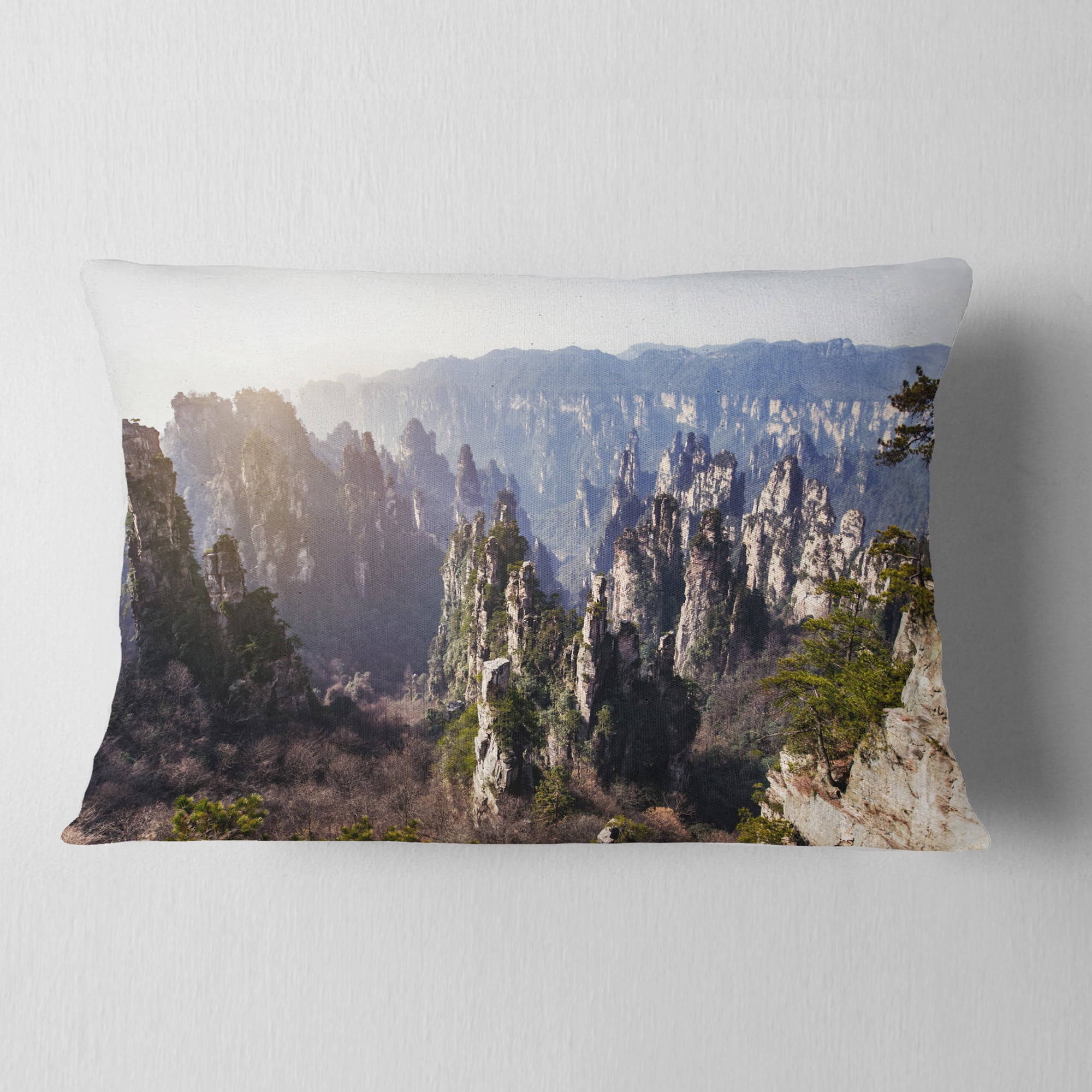Designart Zhangjiajie National Forest Park - Landscape Printed Throw Pillow - 12x20