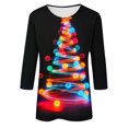 thumbnail image 5 of Womens Christmas Tops 3/4 Length Sleeve Crew Neck Xmas Tree Printed Graphic Tee Shirts Holiday Casual T-shirt (S, Black), 5 of 5