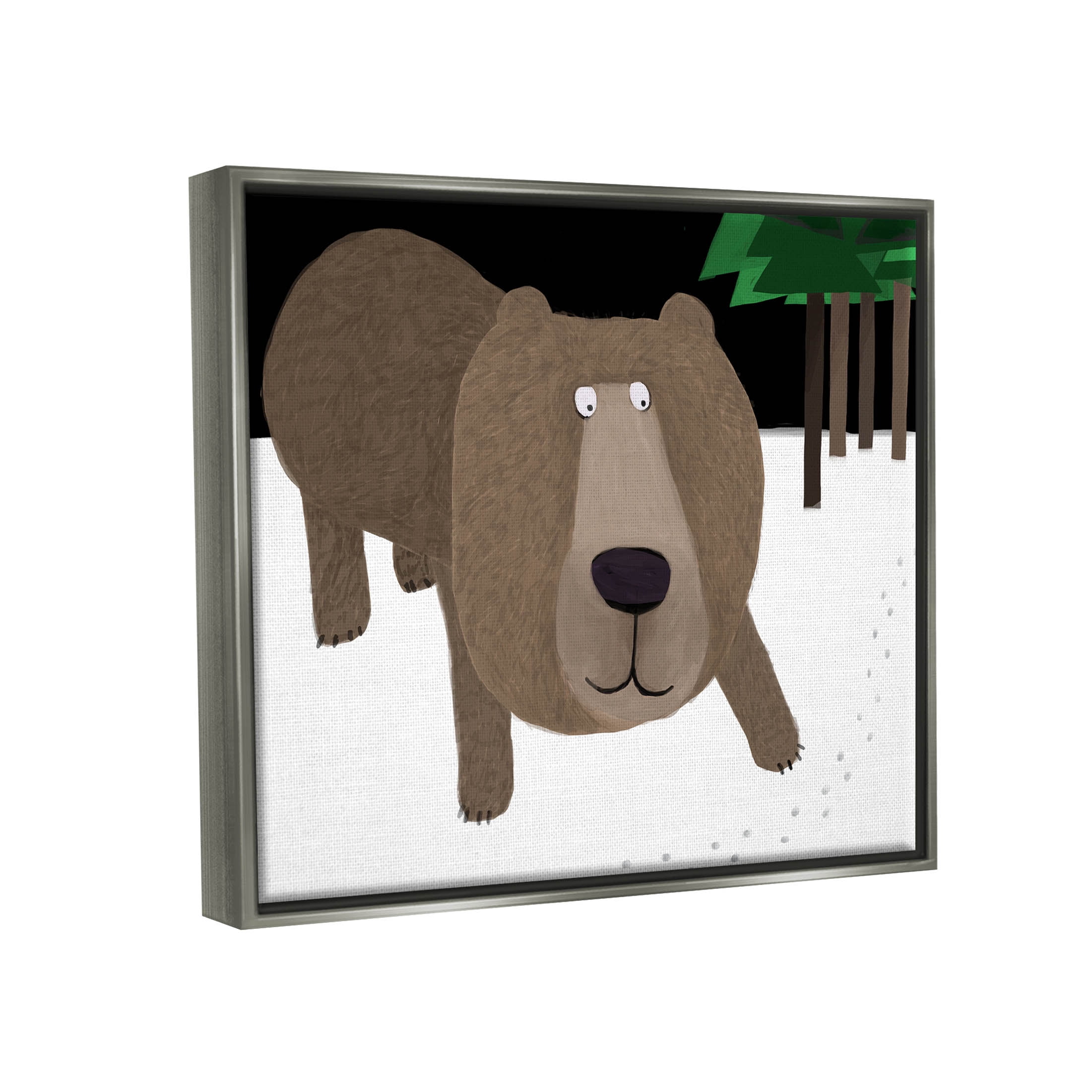 Stupell Industries Happy Winter Bear Paw Prints Graphic Art Luster Gray Floating Framed Canvas Print Wall Art, Design by Carla Daly