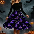 thumbnail image 6 of BaoFuBaoMei Vintage Halloween Dresses for Women Plus Size Crew Neck Long Sleeve Halloween Witch Hat Star Print Midi Dress Back Zipper Closure Waist Bow Tie a Line Dresses for Party, 6 of 6