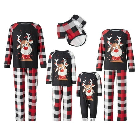 

Spring hue Christmas Family Matching Pajamas T-shirt with Plaid Pants Baby Jumpsuit Dog Costume