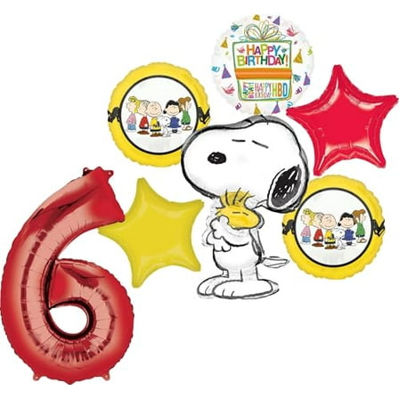 Anagram Peanuts 6th Birthday Party Supplies Snoopy and Friends 7pc Balloon Bouquet Decorations