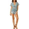 thumbnail image 2 of INSPIRE CHIC Women's Floral Summer Short Flare Sleeve V Neck Peplum Blouse Light Blue XS, 2 of 6