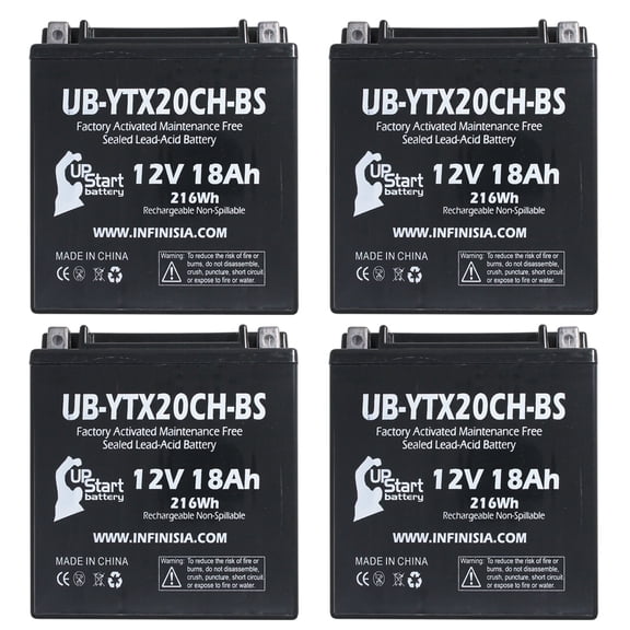 4-Pack UB-YTX20CH-BS Battery Replacement for 2016 Moto Guzzi Eldorado 1380 CC Motorcycle - Factory Activated, Maintenance Free, Motorcycle Battery - 12V 18AH, UpStart Battery Brand