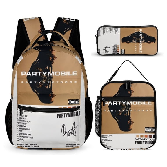Partynextdoor  Partymobile Album Cover 3 PC Backpack Set Casual School Bag Daypack with Lunch Bag Outdoor Travel Large Capacity BagsOne Size