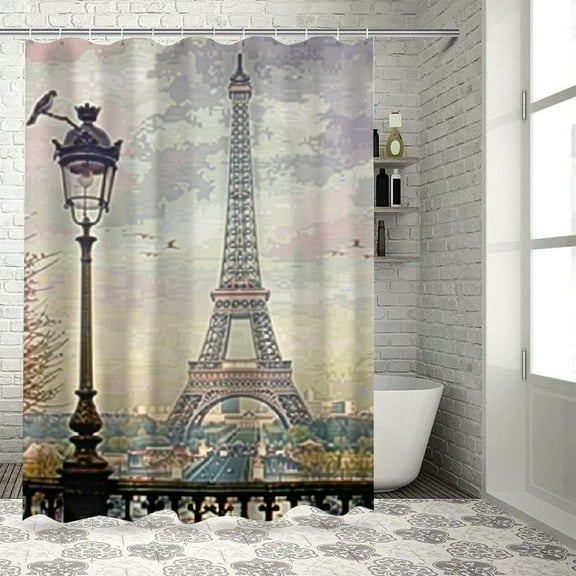 Eiffel Tower bird shower curtain for bathroom decoration Shower Curtain Set with Hooks