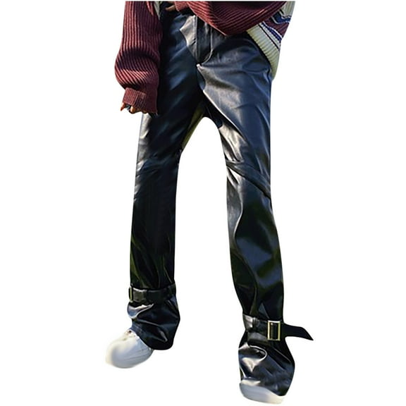 Women Leather Pants High Waist Wide Leg Vintage Pu Trousers Baggy Straight Leather Pants Streetwear