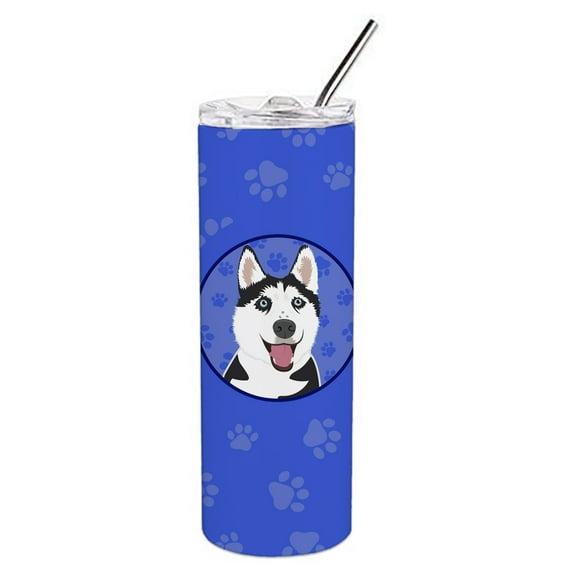 Carolines Treasures WDK1110TBL20 Siberian Husky Black and White Design2  Stainless Steel 20 oz Skinny Tumbler Blue 20 oz