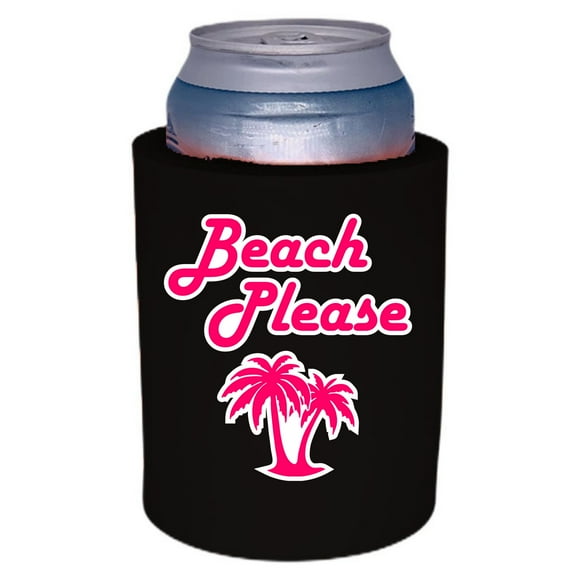 Beach Please Thick Foam Old School Can Coolie (Black)