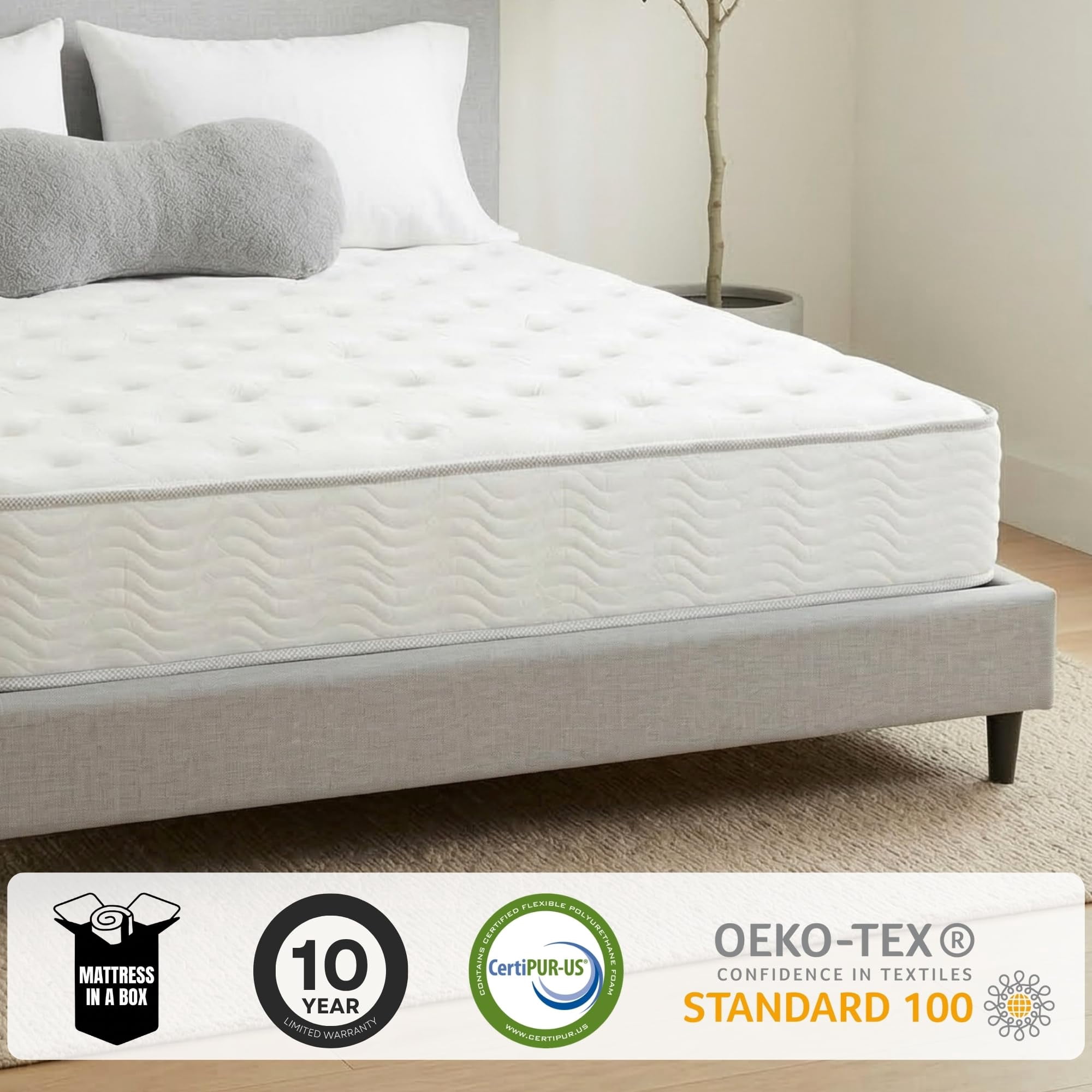 Pemberly Row Modern 9-Inch Polyurethane Twin Mattress in White
