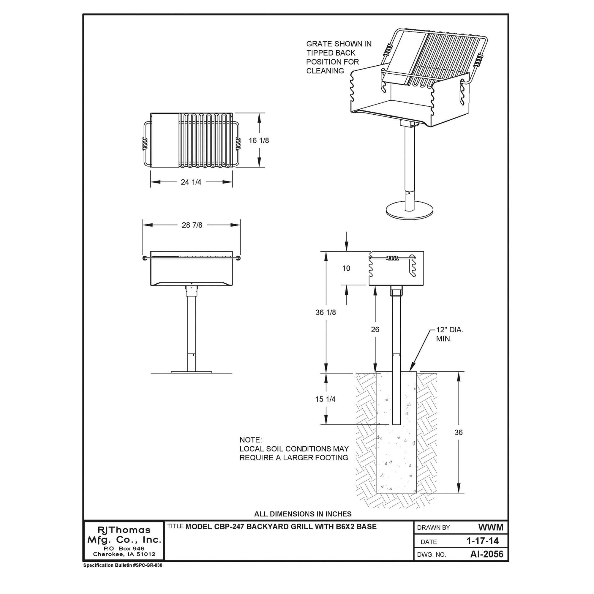Pilot Rock Heavy-Duty Jumbo Steel Park-Style Charcoal Grill, 24 1/4in. x 16 1/8in., Model# CBP-247
