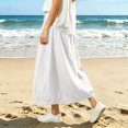 thumbnail image 6 of Miluxas Women's Cotton Linen Maxi Skirt Elastic Waist Drawstring A Line Casual Long Skirt with Pockets Loose Flowy Linen Skirt for Summer Daily Wear White, 6 of 8