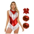 thumbnail image 1 of iiniim Women Shiny Metallic Cheer Leader Uniform Costume Stage Performance Cheerleading Outfits Red S, 1 of 7