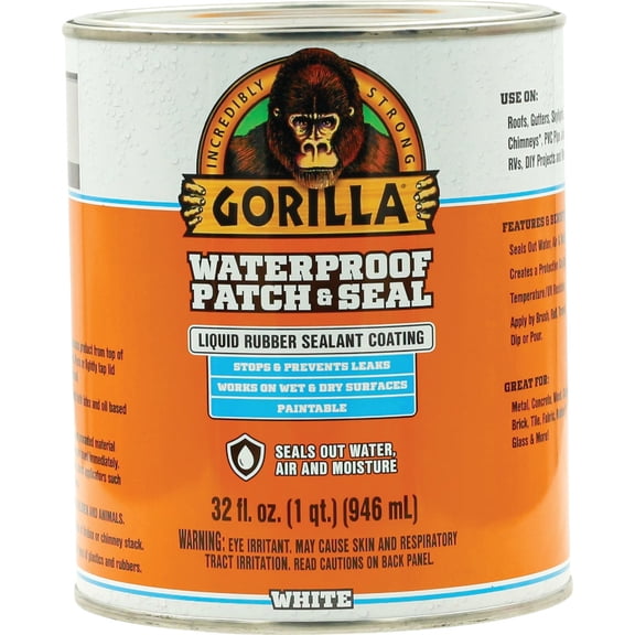 Gorilla Patch & Seal Liquid Rubber Waterproof Sealant, White, 32 Ounce Pack of 6 - Seals Out Water, Air, and Moisture