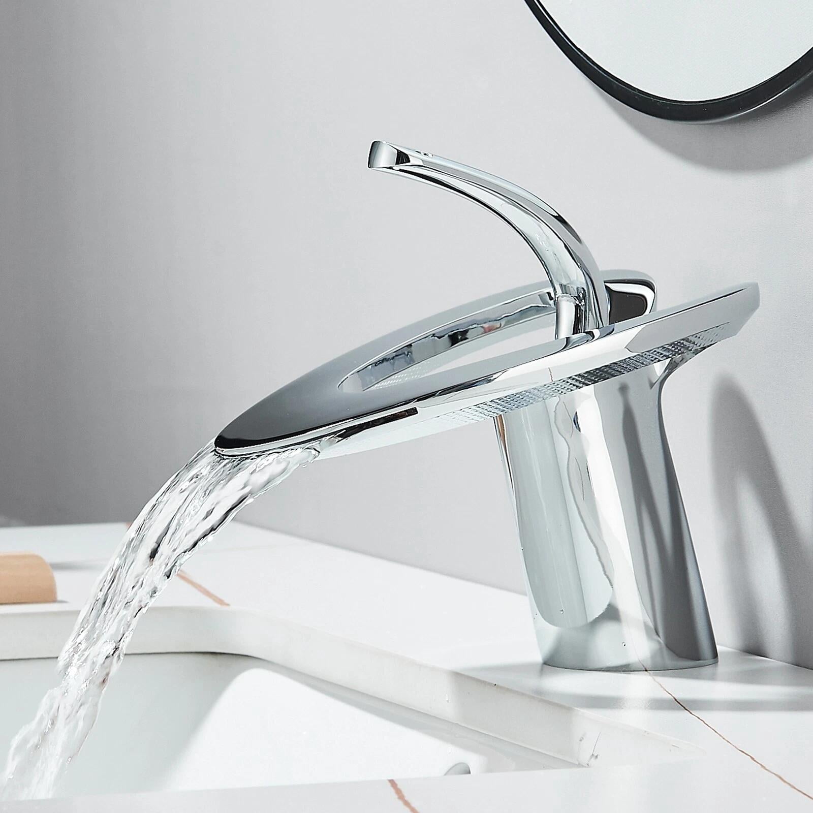 Chrome Bathroom Sink Faucet Single Handle 1 Hole Vanity Mixer Waterfall Faucets