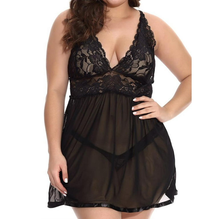 Gvmfive Women Plus Size Lingerie 2 Piece Set Lace Babydoll