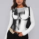 thumbnail image 5 of Top corto para mujer, estampado de moda, manga larga, cuello redondo, camiseta sin mangas ajustada para mujer, 5 of 6