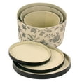 thumbnail image 3 of Household Essentials Round Hat Boxes with Lids, Detailed Floral Print with Faux Leather Lids, Poly-Cotton and Non-Woven PP Liner, Large, Medium and Small, Stackable and Nestable, Black and Tan, 3 of 8