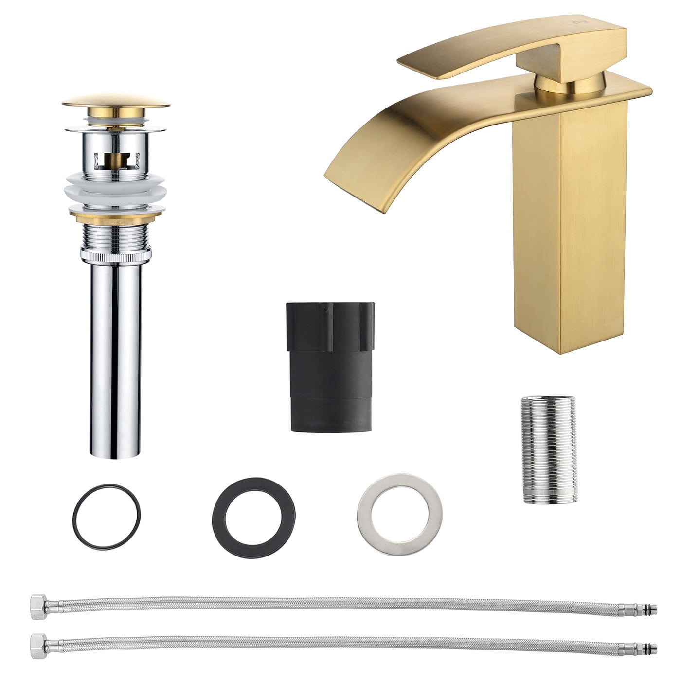 YZZY Single Handle Waterfall Bathroom Faucet Brushed Gold Bathroom Basin Faucet Single Hole Bathroom Vanity Sink Faucet