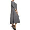 thumbnail image 3 of Women's Casual Plus Size Loose Fit 3/4 Sleeve Jersey Knit A-Line Solid Midi Dress, 3 of 4