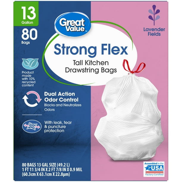 Great Value Strong Flex Drawstring Tall Kitchen Trash Bags, Lavender