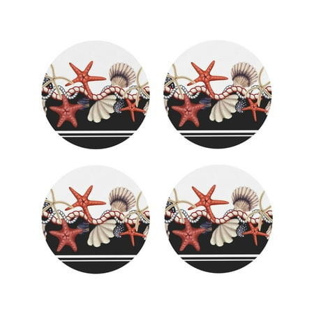 

Fuzoiu Starfishes Shells Print Leather Coasters Set Drink Coasters Set of 4 for Tabletop Protection Durable PVC Coasters Home Décor and Housewarming Gift-Round Shape