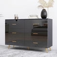 thumbnail image 6 of PORKISS 6 Drawer Dresser, Wood Storage Cabinet with Golden Handle and Golden Steel Legs Vanity for Living Room, Chest of Drawers for Bedroom, Black, 6 of 8